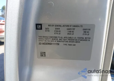 2011 Chevrolet Impala Ltz z USA, uszkodzony, nr VIN 2G1WC5EM6B1111758